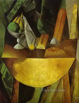 Pablo Picasso Painting - Plato de pan y frutas sobre una mesa 1909 cubismo Pablo Picasso